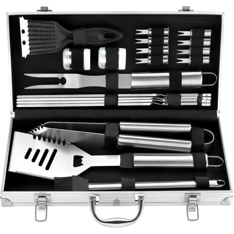 20-piece barbecue set – stainless steel barbecue utensils in an aluminum case – barbecue tool set