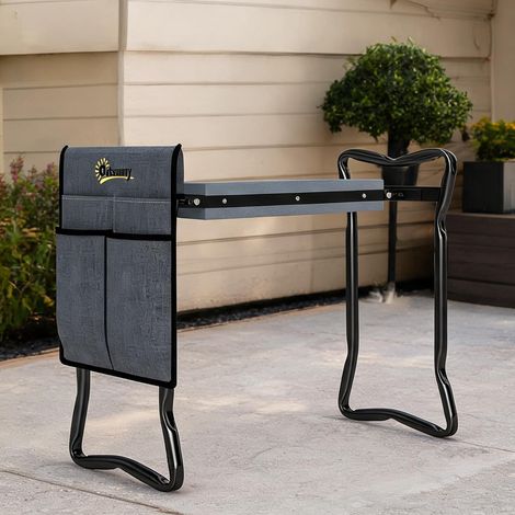 Tabouret de jardin pliable avec repose-genoux et poches à outils (1/5)