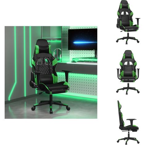 Gaming-Stuhl mit Fußstütze Schwarz und Grün Kunstleder - Gaming-Stuhl - Bürostuh - PC-Stuhl - Ergonomischer Stuhl - Gamer Chair (1/5)