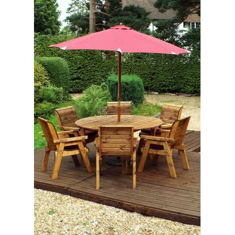 Six Seater Circular Table Set with Cushions - W280 x D280 x H98 - Fully Assembled - Burgundy