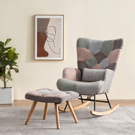 Fauteuil à bascule multicolore 93 cm avec repose-pieds en velours (1/5)