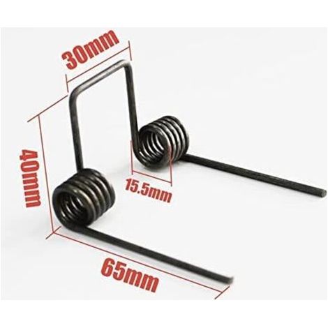 Doppeltorsionsfeder. Drahtdurchmesser 2,5 mm. Außendurchmesser 15,5 mm. Schenkellänge 65 mm. 5 Windungen.