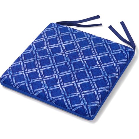 Lot de 4 Galettes de Chaise 35x35 Motif Nautique Bleu - Confort & Déco (Avec Attaches) (1/5)