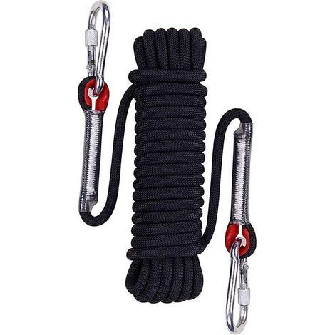 Corde d'escalade d'extérieur, Corde d'escalade en plein air,Noir Corde de sécurité en nylon tressé, 15 m (1/5)