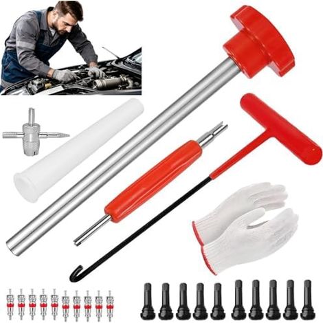 Kit d'Outils pour Valves de Pneus: Outil Obus Valve, Extracteur 26 PCS Réparation Pneu Outils Remplacement Voitures, Camions, Motos et Quads -