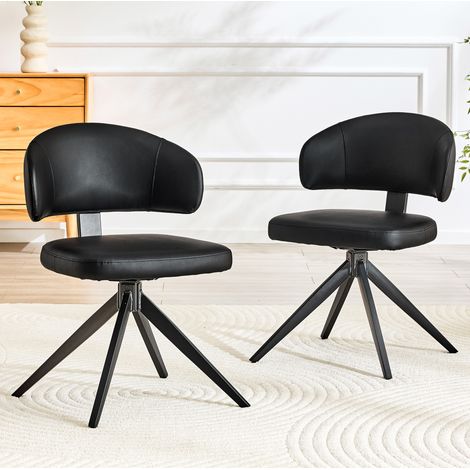 Set di 2 sedie da pranzo girevoli con schienale curvo, seduta rivestita in similpelle, struttura in metallo, colore nero (1/5)