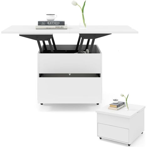 Costway – Table basse relevable 3 en 1 – Plateau extensible avec rangement caché – Supports hydrauliques – 4 roues universelles avec freins – Design moderne (1/5)