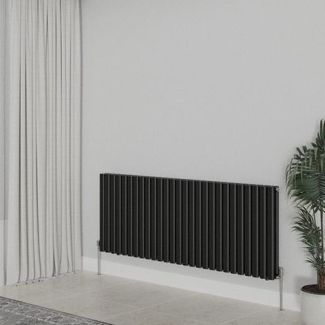 WarmeHaus Horizontal Oval Double Panel Black Radiator 600x1593mm (1/5)