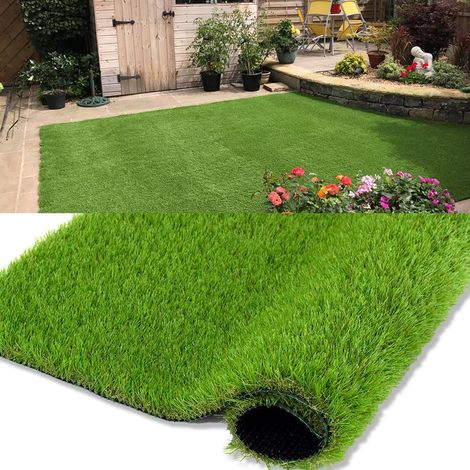 Gazon artificiel réaliste 35 mm - Gazon synthétique avec trous de drainage - Tapis d'herbe pour chien - Pour jardin, cour, patio, balcon (1 m × 2 m) (1/5)
