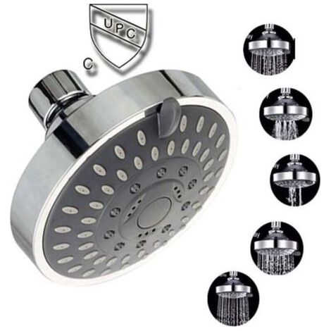 Pommeau de douche chromé orientable, Pomme de douche pluie ronde en acier tête de douche miroir face， (1/3)