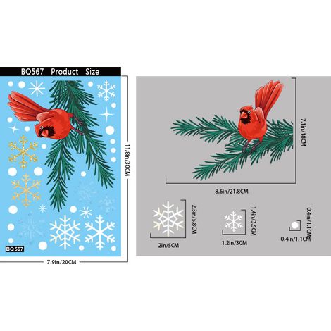 Nouveaux autocollants muraux créatifs Père Noël, flocons de neige et oiseaux, décoration murale de Noël, film statique, autocollants pour fenêtres, autocollants pour verre - BQ567 -
