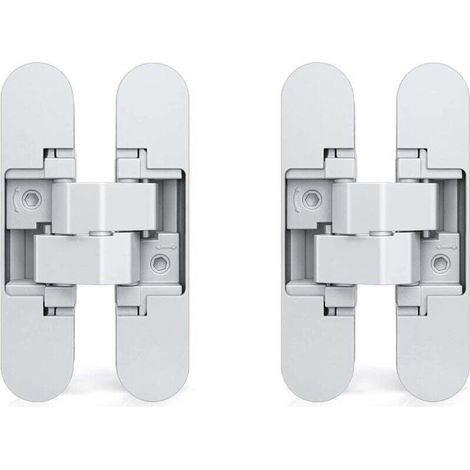 Invisible door hinges, set of 2, suitable for heavy-duty doors, 35 kg load capacity, 180° opening, zinc alloy, white. (1/4)