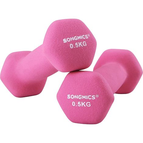 Lot de 2 haltères en Vinyle 0,5 kg, 1 kg, 1,5 kg, 2 kg, 3 kg, 4 kg et 5 kg Femme, Rose Bonbon, 11.5 x 4.5 cm, SYL61PK