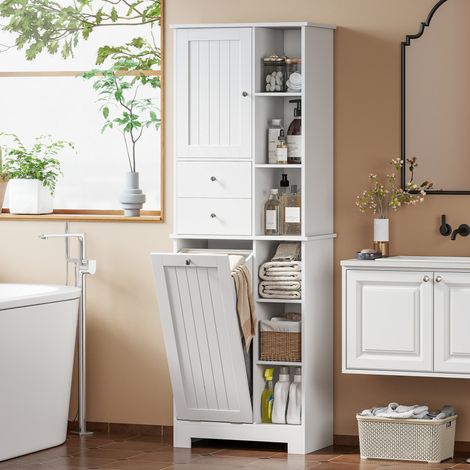 Armoire blanche salle panier bain linge inclinable tiroirs
