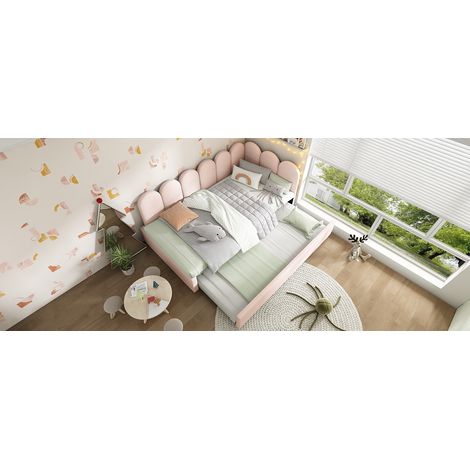 MEUBLIV Kinderbett 90x200 cm aus rosa Samt mit Ausziehbett, ohne Matratze (1/5)