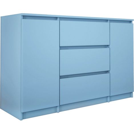 Commode 2 portes 3 tiroirs, 120 x 78 x 39 cm, couleur: bleu (1/5)