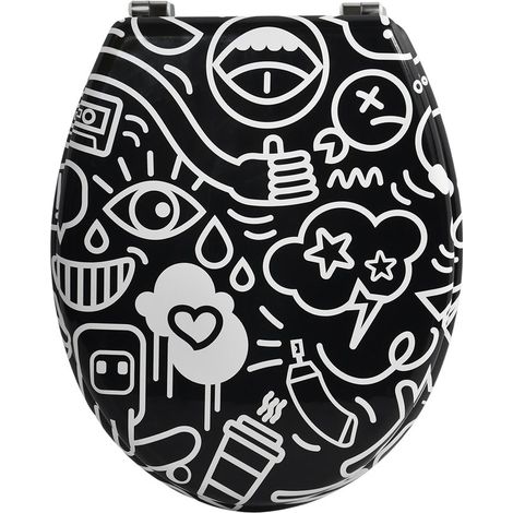 SANS MARQUE Abattant wc mdf sans fonction decor steeve noir msv
