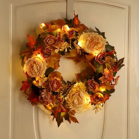 Couronne Automne - Couronne Artificielle Feuilles D'érable et Pivoines - 40 cm - Décoration Porte Extérieure Intérieure - Lot de 1 (1/4)
