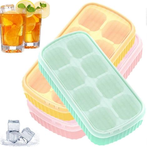 Mini bacs à glaçons en silicone, avec couvercles, sans BPA, adaptés aux boissons, bière, aliments surgelés, aliments pour bébés, eau, whisky et cocktails (vert, jaune, rose). (1/4)