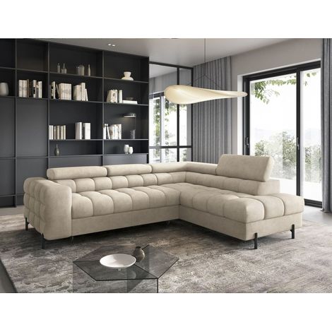 Ecksofa mit Schlaffunktion Sofa AMARA Stoff Whisper Creme Ottomane Rechts (1/5)