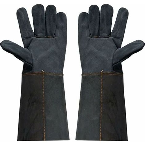 BBQ-Schweißhandschuhe aus echtem Leder, langärmlig, Schutzhandschuhe gegen Burnout. Länge 38 cm