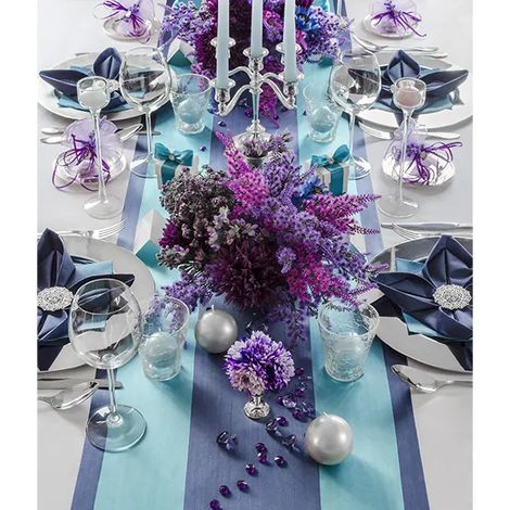 Chemin de table décoratif en satin lisse BLEU MARINE 0,36 x 9 m (1/4)