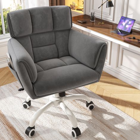Klyvvo Chaise de Bureau en Roues-capacité charge 150 kg-Chaise avec Tissu Velours-Chaise de Bureau Inclinable & Réglable en Hauteur-Chaise Pivotante pour Chambre-Salon-en Cadeau pour la Famille-Gris