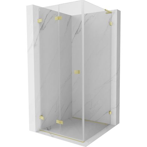 Mexen Lunar-F L faltbare Duschkabine links 90 x 90 cm, transparent, gold gebürstet - 836L-090-090-55-00-L (1/5)