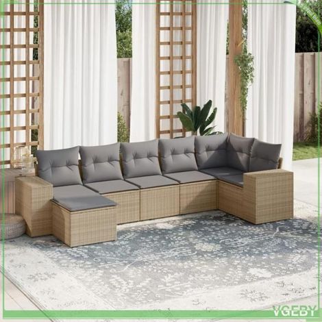 Salon de jardin - 7291712418426 - Résine tressée beige - Ensemble modulable 7 pcs - Coussins déhoussables (1/5)