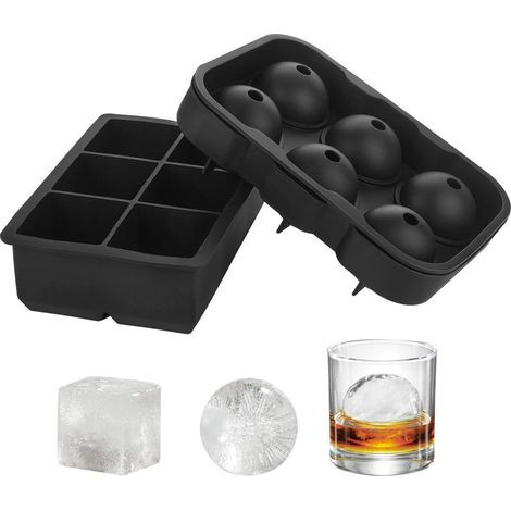 Eiswürfelform (2er-Set) Silikon 6 Riesen-Eiswürfelform für Süßigkeiten, Pudding, Schokolade, Gelee, Saft für Kinder oder Partikel (Schwarz) (1/5)