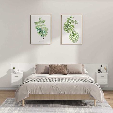 vidaXL Cabecero de cama con mesitas madera contrachapada blanco (1/5)