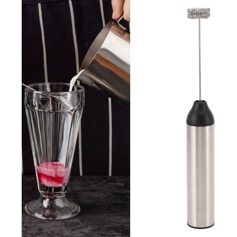 Mousseur à lait électrique portatif en acier inoxydable, petit et mini batteur à œufs entièrement automatique pour usage domestique avec support en acier inoxydable (1/5)