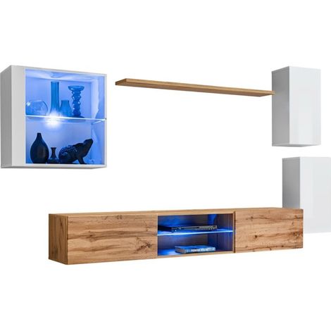 Set di mobili da soggiorno SWITCH XXIII – LED – Bianco e rovere – Design sospeso (1/5)