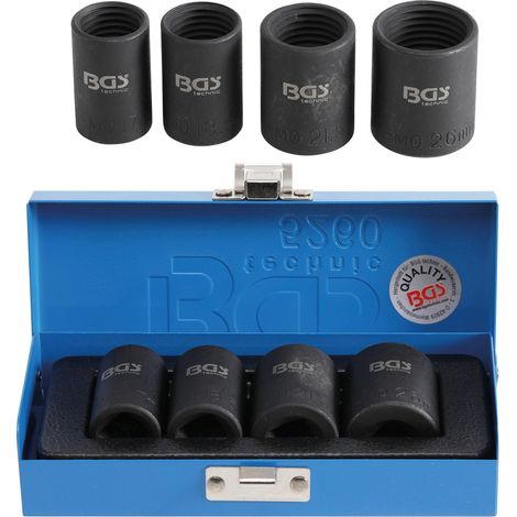 Juego de llaves de vaso de perfil en espiral/ extractores de tornillos entrada 12,5 mm (1/2") 17 - 26 mm 4 piezas (1/5)