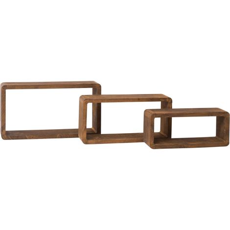 Rebecca Mobili Set 3 Mensole Parete Rettangolari Legno Scuro Design 39x21x10 (1/7)