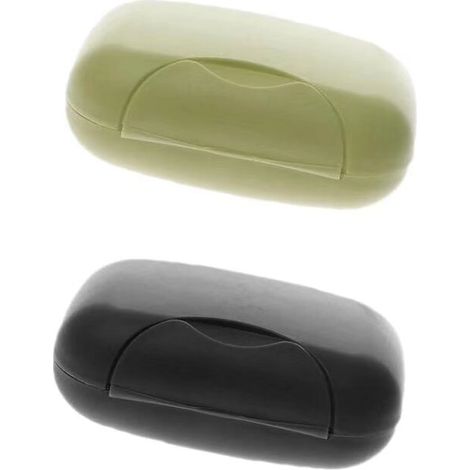 BRAVIX 2 pièces porte-savon en plastique portable avec couvercle boîte étanche de voyage-noir + vert olive Boîte à savon de voyage en plastique avec serrure, mini boîte à savon portable