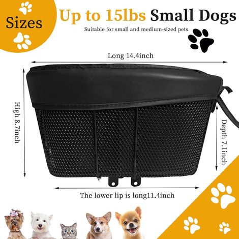 Panier de vélo pour chien, sangle de sécurité réglable, panier de vélo pour chiens avec doublure noire, pour petits chiens et chats jusqu'à 6,8 kg (noir) (1/4)