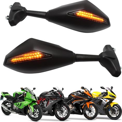 Schwarzer Motorrad-Blinker-Rückspiegel mit LED-Pfeil