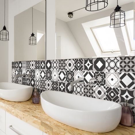Sticker Mural Carrelage adhésif Cuisine Salle de Bain - 24 STICKERS CARREAUX DE CIMENT AZULEJOS ERNICO - 24stickers10x10cm (1/5)