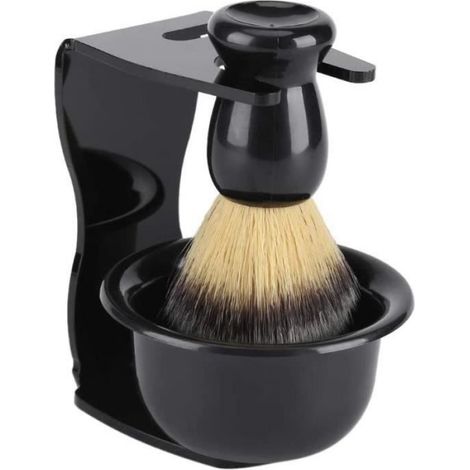 Barbe Rasoir Porte-bol de Brosse, 3 en 1 Kit de Rasage, Barbe Blaireaux + Bol de Rasage + Support Rasoir, Rasage Accessoires (1/4)
