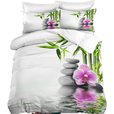 Parure de lit 220x240cm 2 personnes L'état d'esprit 3D effet 3 pieces 1 housse de couette avec 2 taies d'oreillers 63x63cm (1/4)