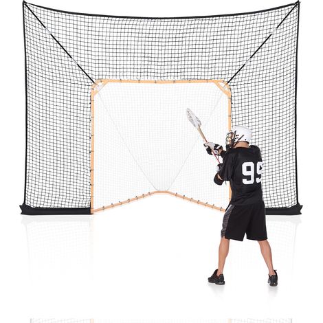 VEVOR Hockey and Lacrosse Goal Backstop, 12x9 ft Lacrosse Net with Extended Coverage, Quick Easy Setup Complete Accessories Training Net, Backyard Lacrosse Equipment, for Youth Adult (NET ONLY)