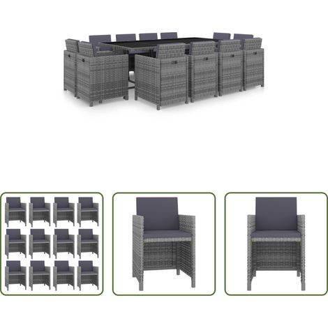 vidaXL Rattan-Essgruppe -  13-tlg. Garten-Essgruppe mit Auflagen Poly Rattan Anthrazit (1/5)