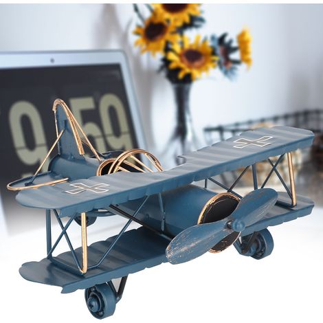 Avion Vintage en Métal Décoratif - Idée Cadeau Bureau et Accessoire Créatif (Bleu) (1/5)