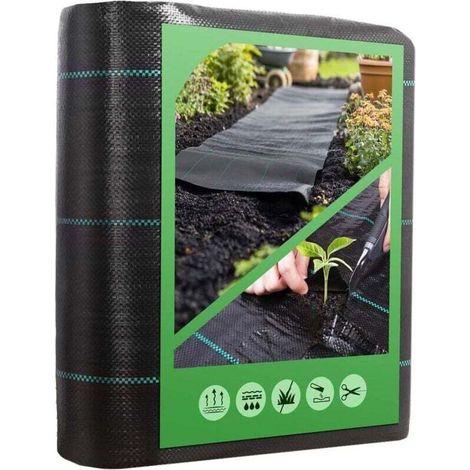 Toile de Paillage Contre Les Mauvais Herbes 10Mx2M en Fibres de Polypropylène Tissées Anti-UV 100g/m2 Résistant Aux Déchirures (1/4)