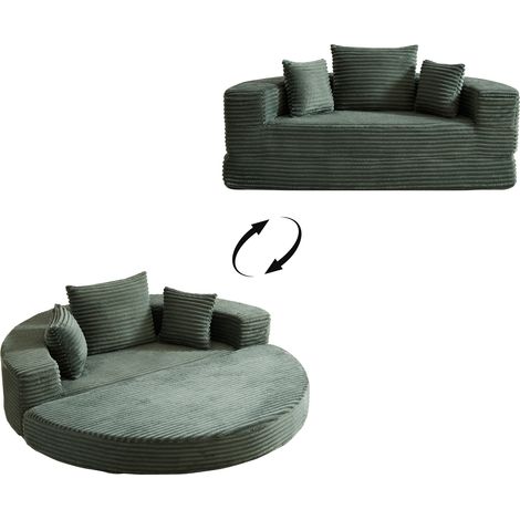 FurnitureR Cord Sofa aus Schaumstoff 2 in 1 Rundes Lounge Sofa Bett mit Seitentasche Weiches Bodensofa für Wohnzimmer Balkon, Grün (1/5)