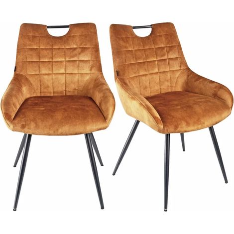 Lot 2 chaises capitonnées velours moutarde pieds métal – BRANDY 2 (1/5)