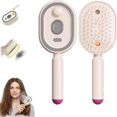 Cepillo de vapor eléctrico, plancha de pelo de vapor recargable con spray, peine desenredante antiestático y masaje con cojín de aire, herramienta de peinado portátil inalámbrica para uso diario en ca (1/5)