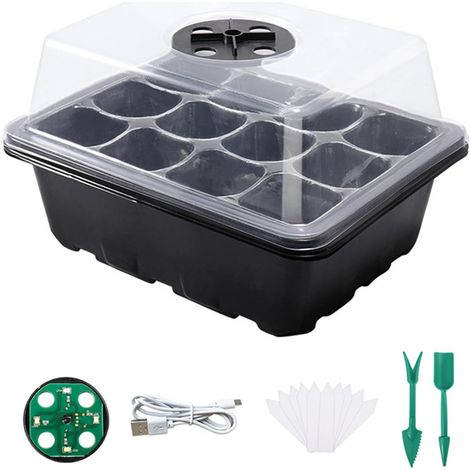 (1pcs Black) Boîte Propagation des Ventilés avec Plateau Pépinière en Plastique Léger À LED avec Outil Culture Croissance des Trou Ventilation (1/4)