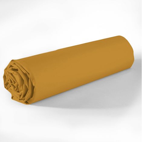 Drap housse coton uni 140 x 190 cm Passion safran (1/3)